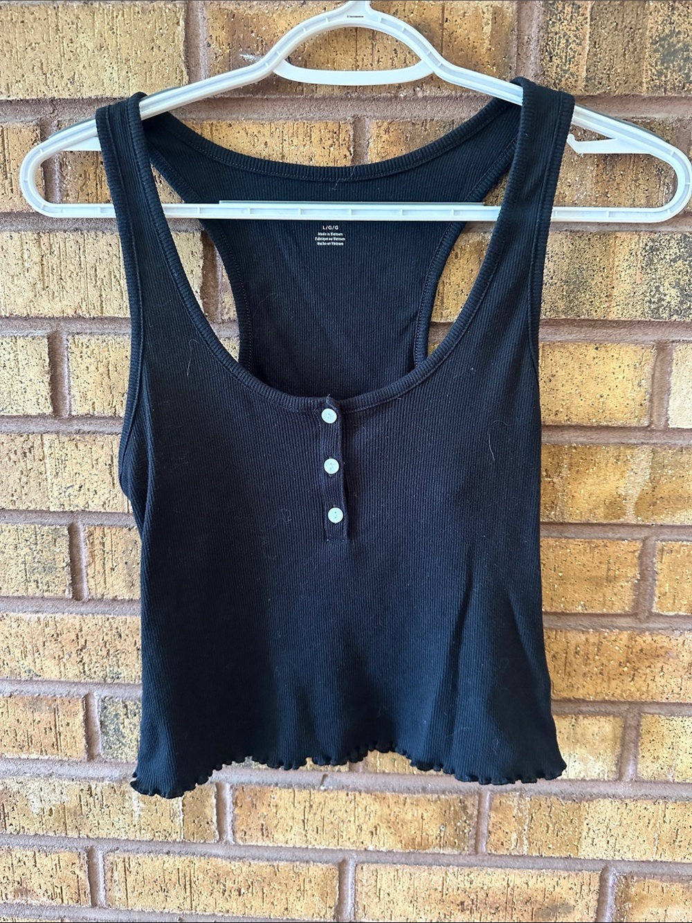 American Eagle Outfitters Black Ribbed Scoop Tank with Front Buttons